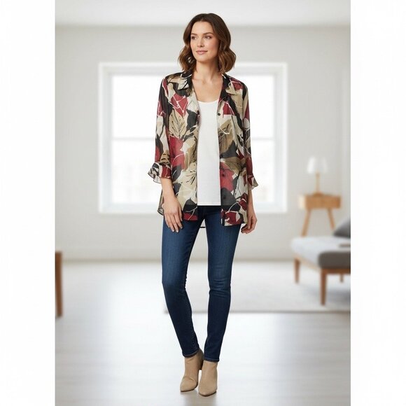 Alfred Dunner Sheer Floral Button Front Blouse 18W Missing Button - Picture 5 of 5